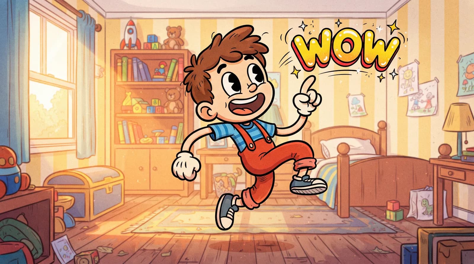 A boy watching a word float in the air in front of him