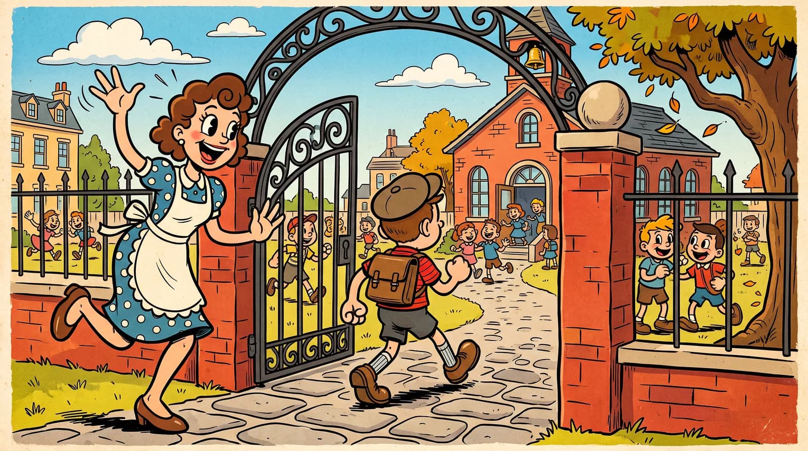 A child walking through the school gates on the first morning